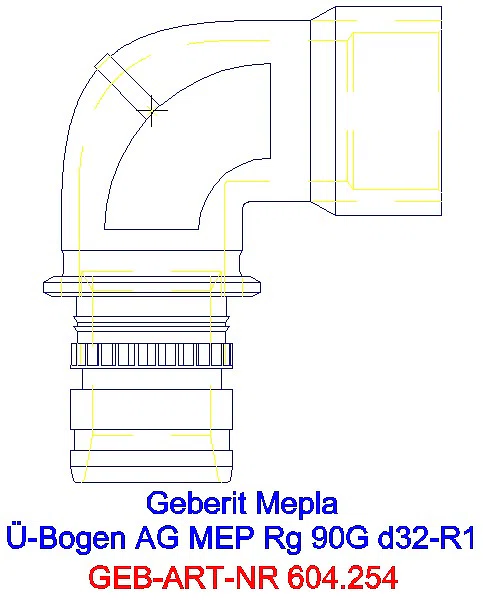 GE Mepla Übergangsbogen 90Gr mit AG Rg d32-R1_604.254.00.5_L