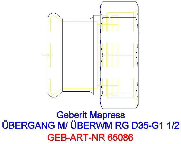 GE Mapress Kupfer Übergang mit Überwurfmutter Rg d35-G1 1/2_65086_A