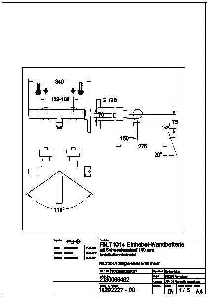 Thermostat-Wandbatterie, F5, EHM, Schwenkauslauf, 275 mm, Hygieneeinheit, F5LT1014