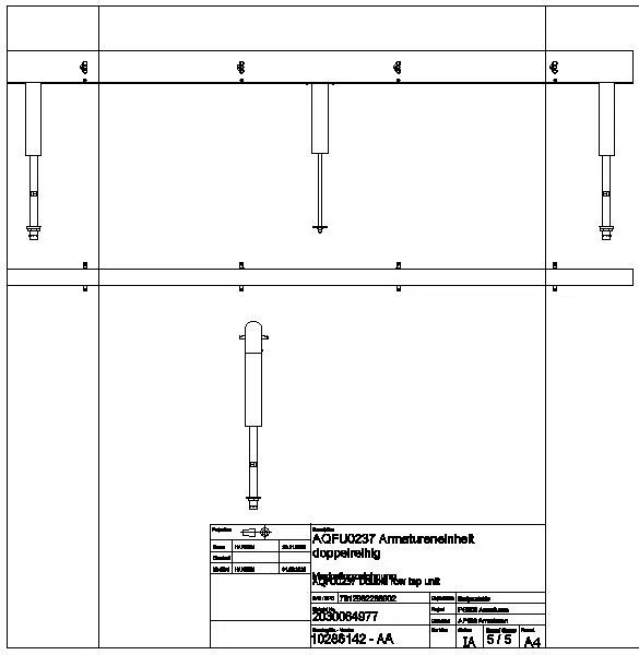 Armatureneinh., Edst., doppelreihig, 8 Waschplätze, 2800 mm, Wasserans un., AQFU0237