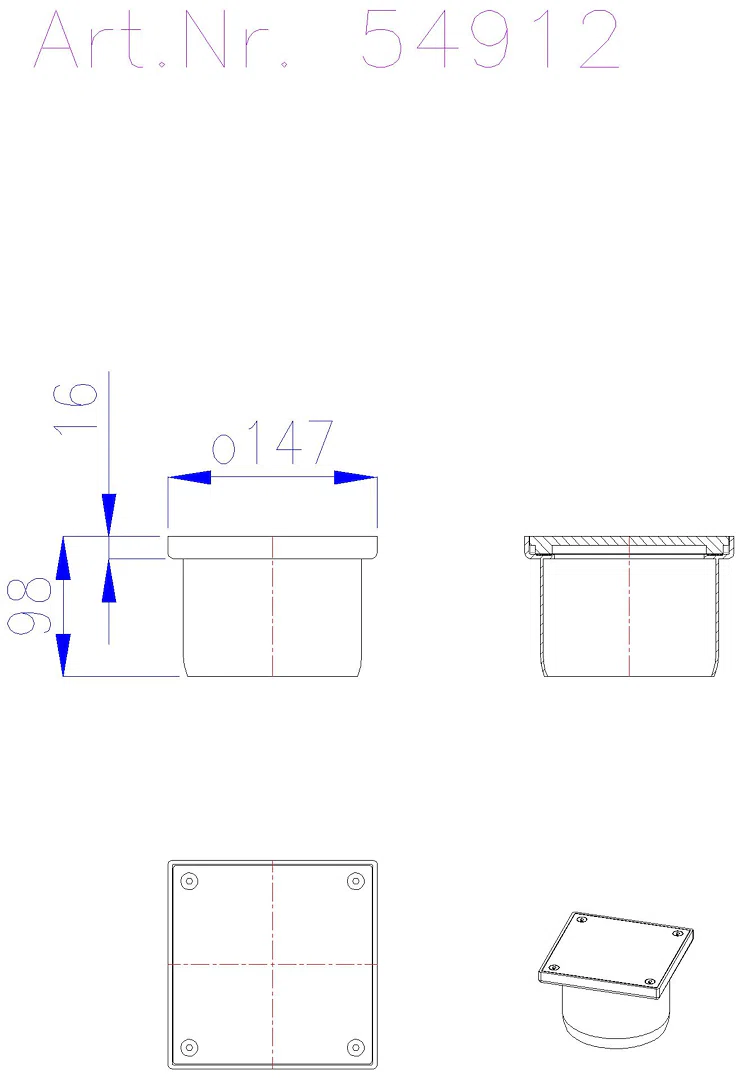 KESSEL-Aufsatzstück Ferrofix System 125 150x150,verschraubt,geruchsdicht