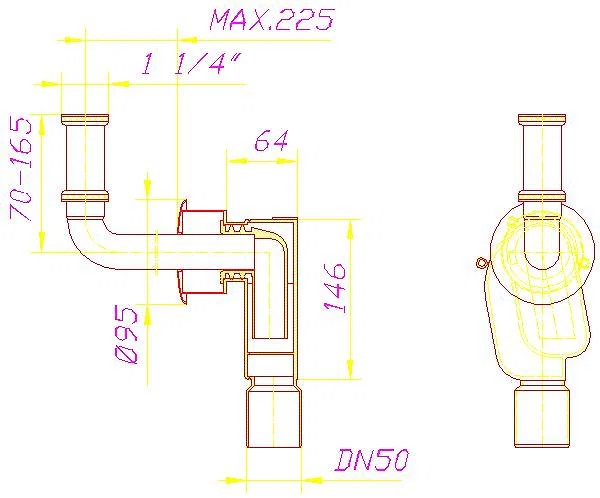 DALLMER Wandeinbau-Siphon 300 CR, 1 1/4" x DN 50