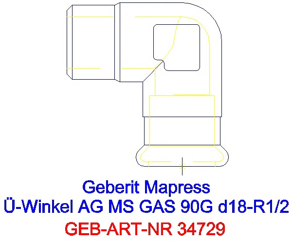 GE Mapress Kupfer Übergangswinkel 90Gr mit AG (Gas) Ms Gas d18-R1/2_34729_A