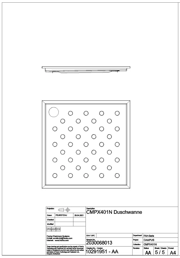 Duschwanne, CAMPUS, Edelstahl, 800x59x800 mm, Bodenmontage, CMPX401N