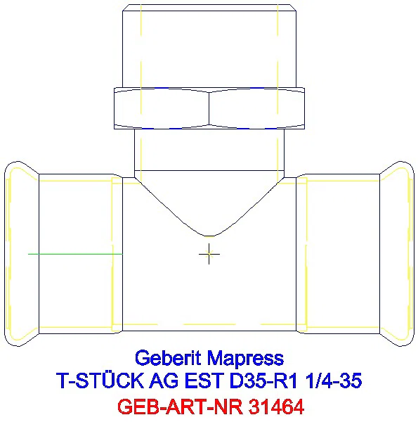 GE Mapress Edelstahl T-Stück mit AG d35-R1 1/4-35_31464_A