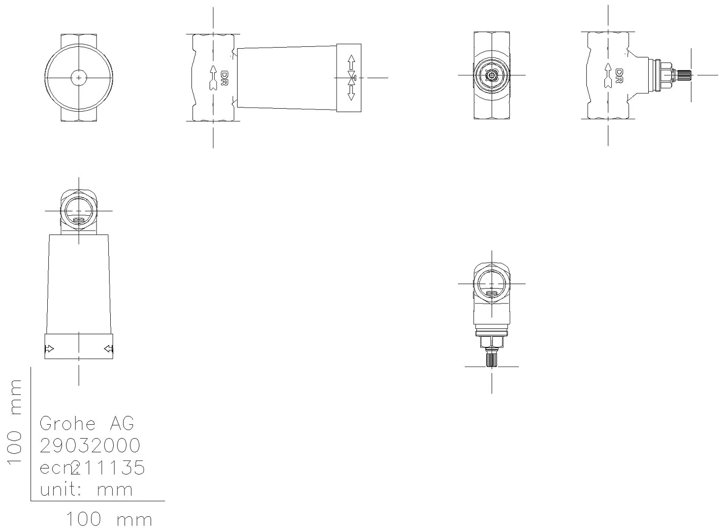 GROHE UP-Ventil-Unterteil 29032 vormont. Oberteil 1/2" Gewindeanschluss 1/2" DN15