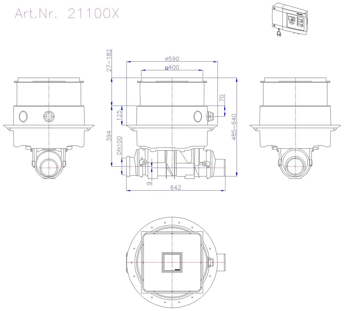 KESSEL-Rückstauhebeanlage Ecolift DN 100, Bodenplatte, befliesbar