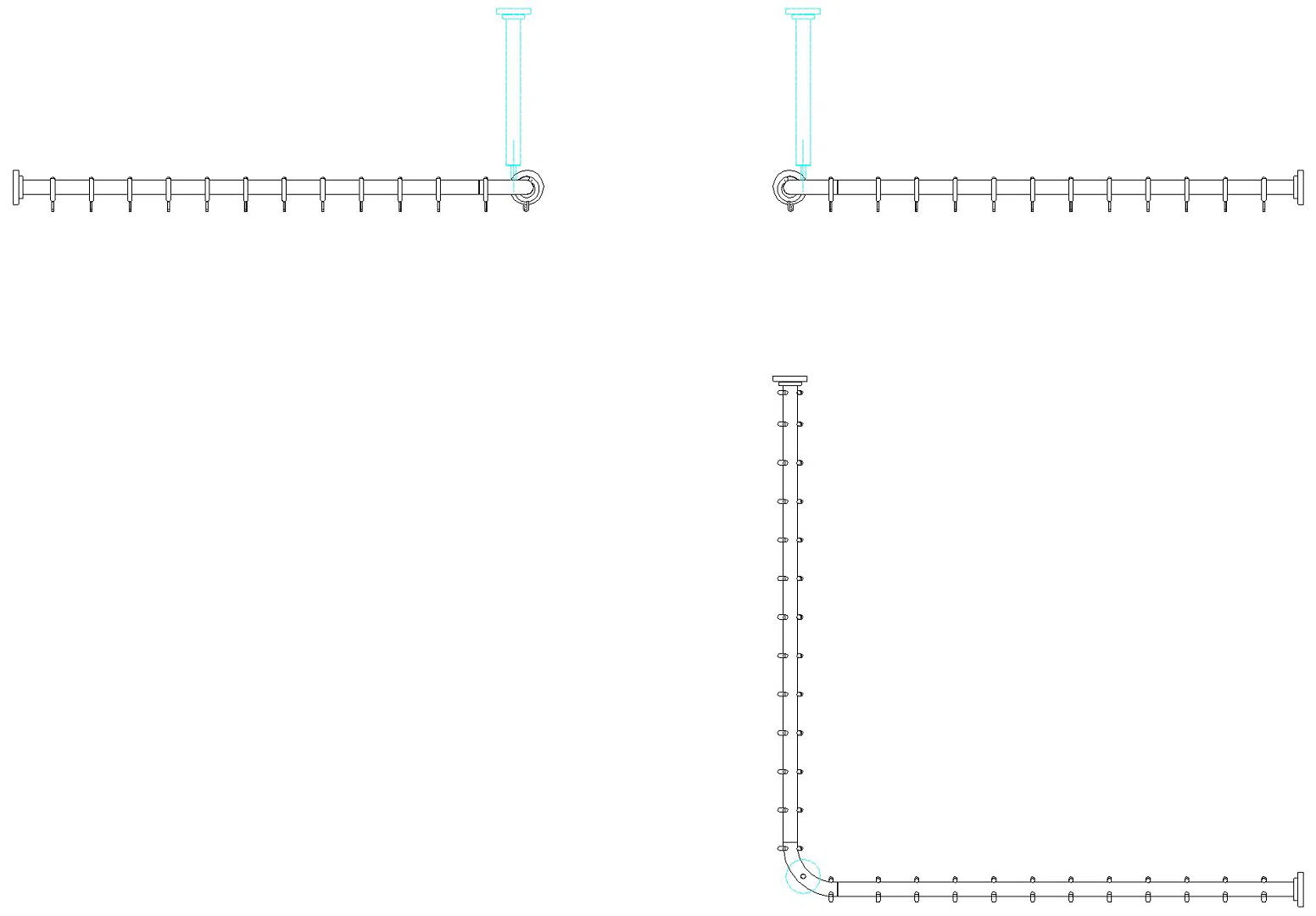 HEWI VH-Stange Ser 801, AM:1183x1183mm, 24 Ringe, suizidhemmend aquablau