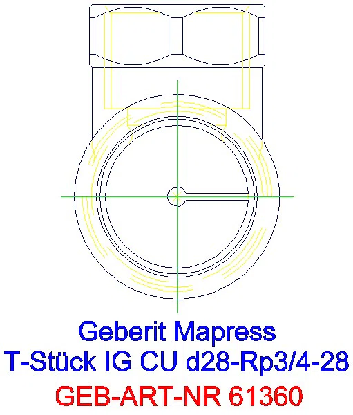 GE Mapress Kupfer T-Stück mit IG d28-Rp3/4-28_61360_L