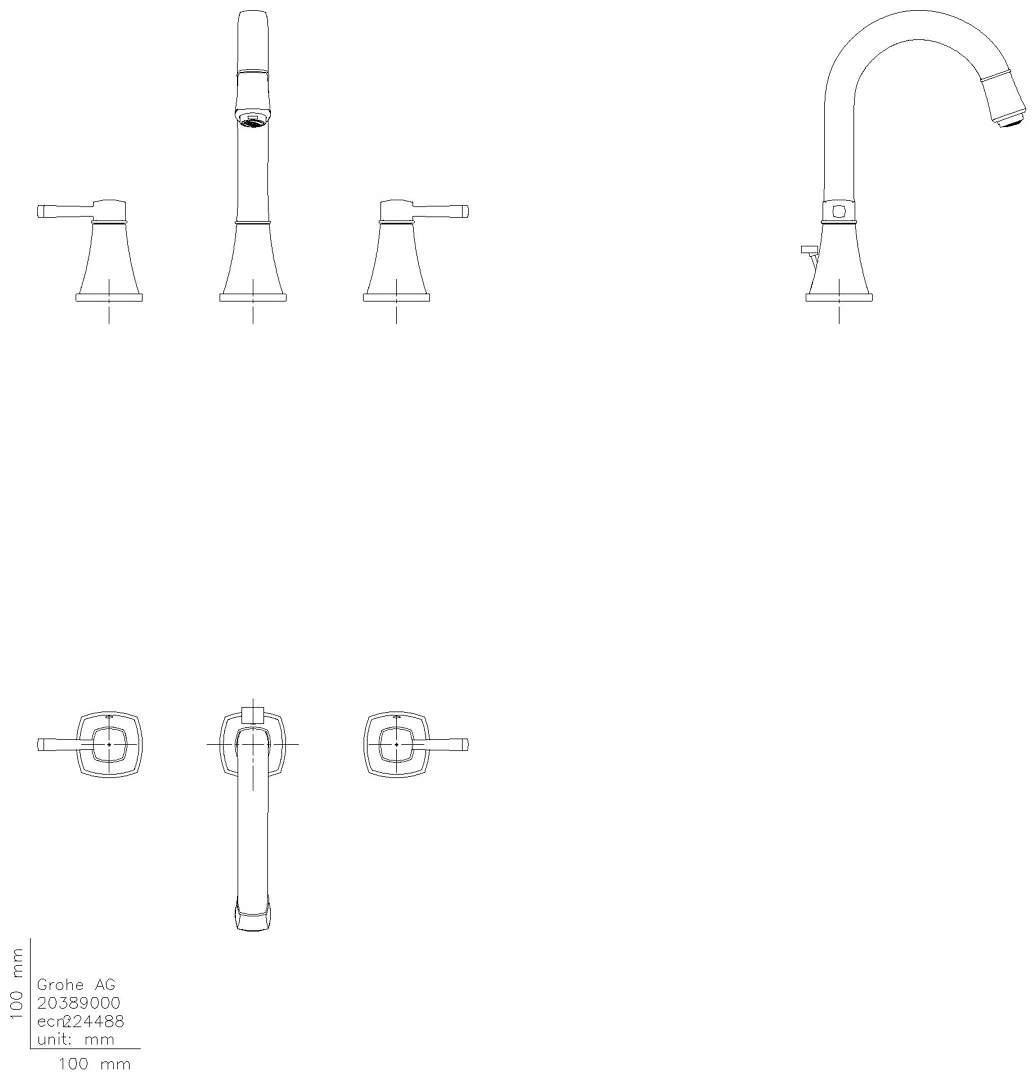 GROHE 3-Loch-WT-Batterie Grandera 20619 hoher Auslauf chrom/gold