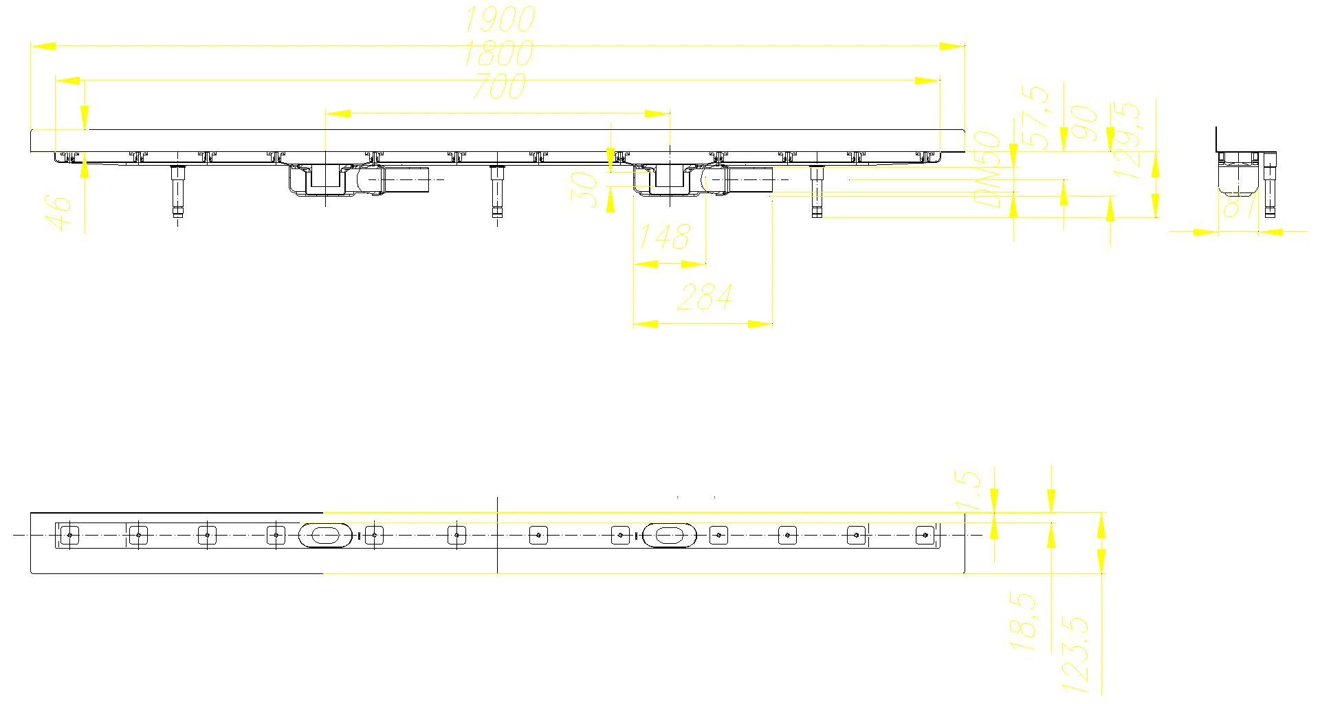 DALLMER Duschrinne CeraLine Plan W Duo 1800 mm, DN 50