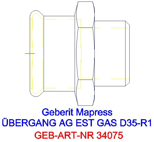 GE Mapress Edelstahl Übergang mit AG (Gas) d35-R1_34075_G