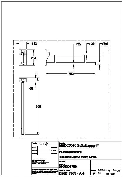 Stützklappgriff, MEDCARE, Edelstahl, grau, 113x234x850 mm, WC-Rollenhalter, MEDC0010
