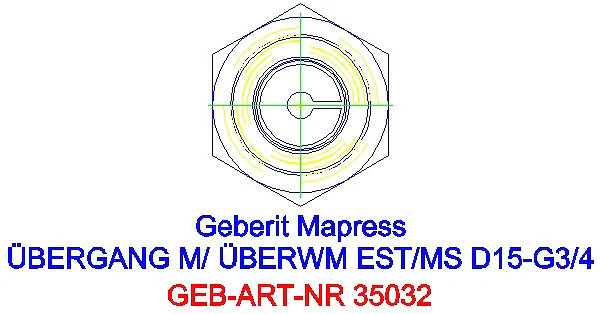 GE Mapress Edelstahl Übergang mit Überwurfmutter d15-G3/4_35032_L