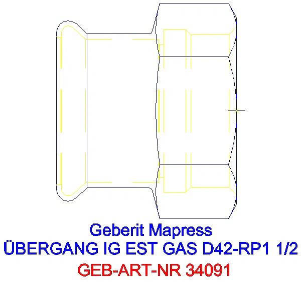 GE Mapress Edelstahl Übergang mit IG (Gas) d42-Rp1 1/2_34091_G