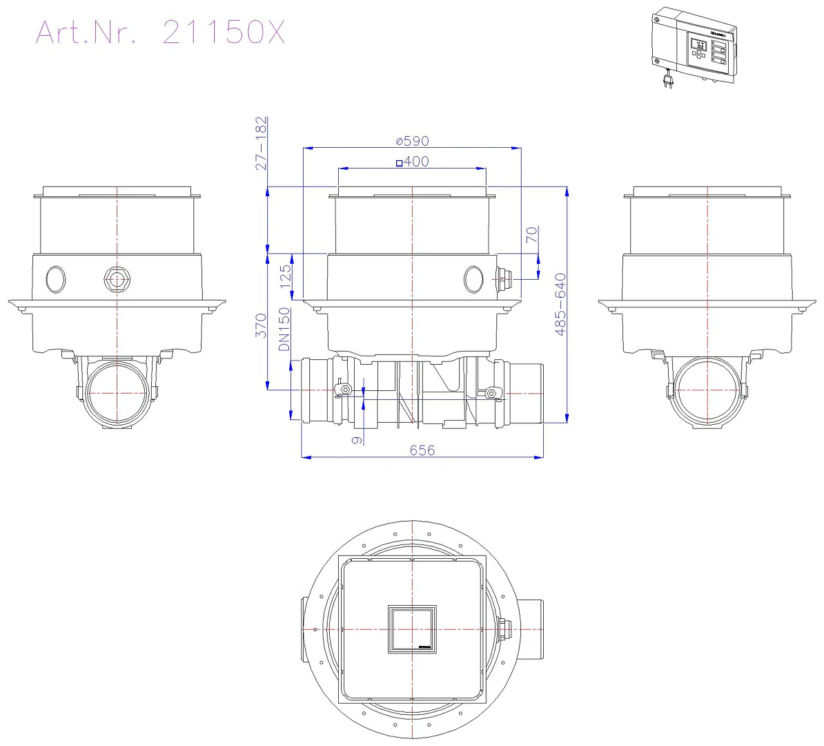 KESSEL-Rückstauhebeanlage Ecolift DN 150, Bodenplatte, befliesbar