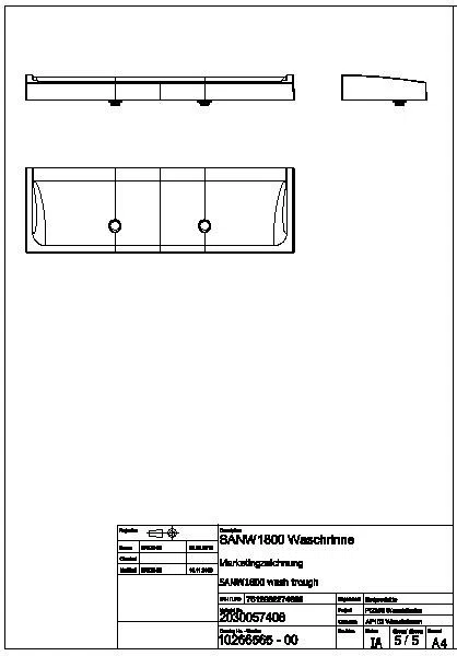 Waschrinne, FUTURA exklusiv, MIRANIT, 1800x170x570 mm, 2 Ablaufventile, SANW1800