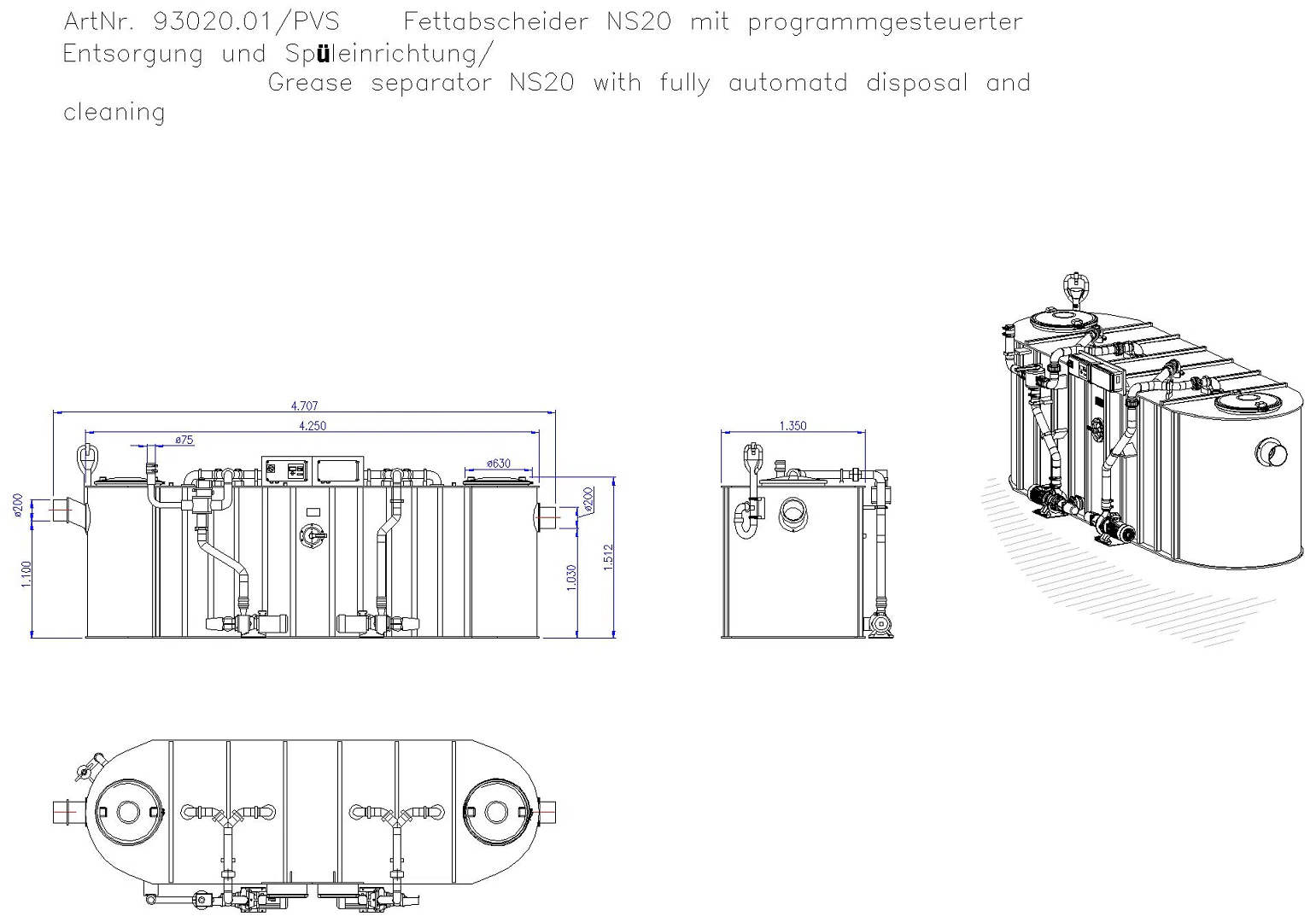 KESSEL-Fettabscheider EasyClean free NS 20, Auto Mix & Pump