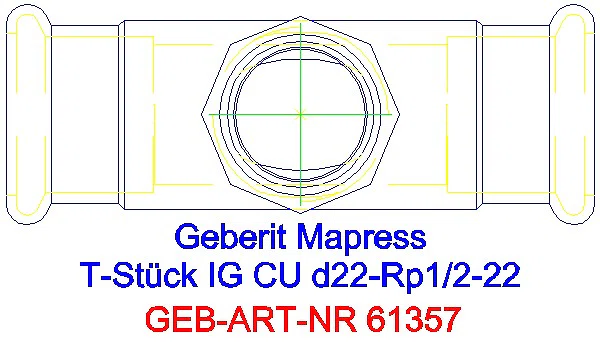 GE Mapress Kupfer T-Stück mit IG d22-Rp1/2-22_61357_G