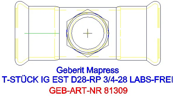 GE Mapress Edelstahl T-Stück mit IG (LABS-frei) d28-Rp1/2-28_81309_G