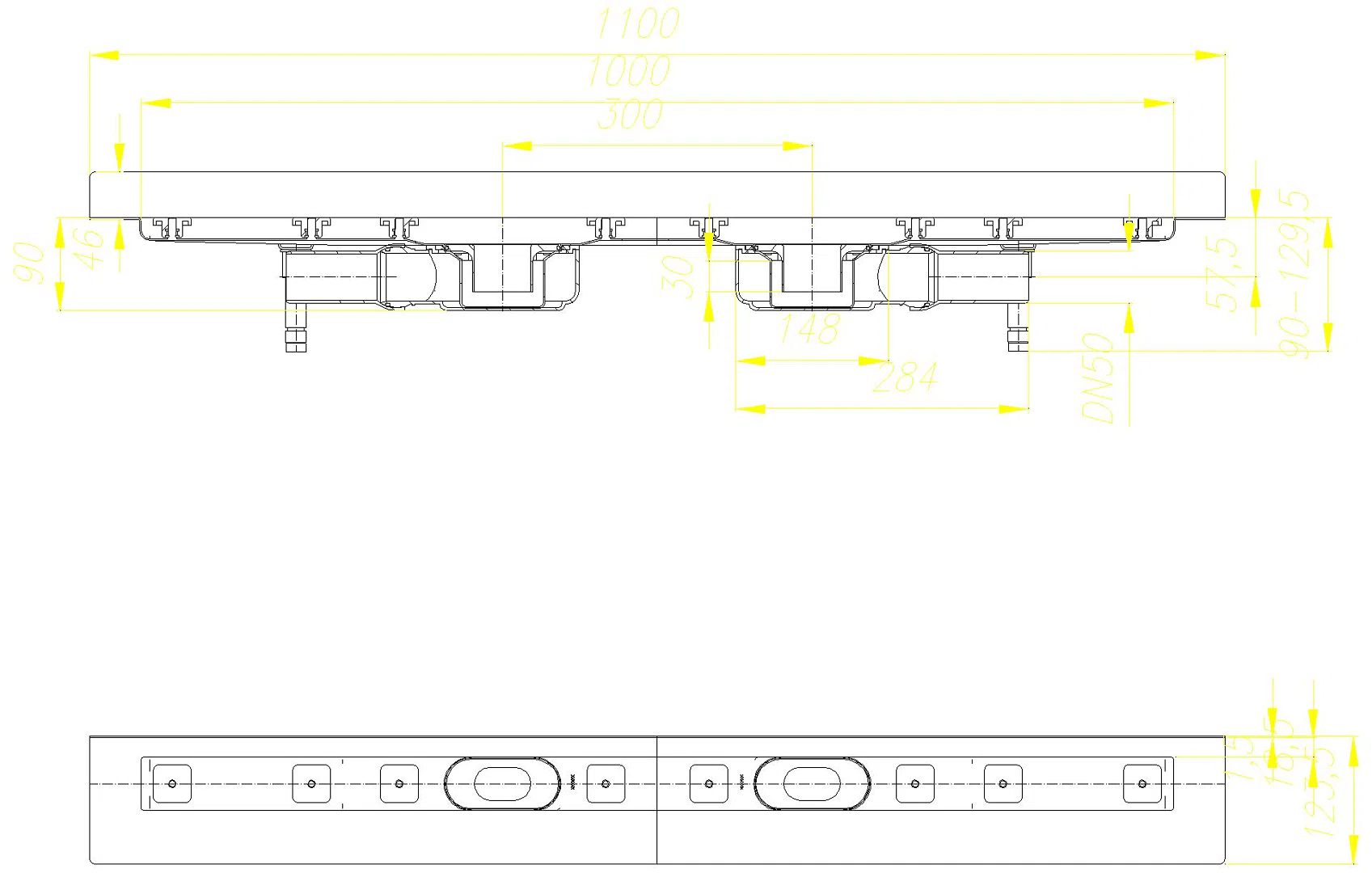 DALLMER Duschrinne CeraLine Plan W Duo 1000 mm, DN 50