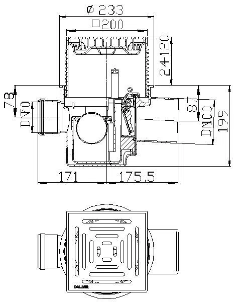 DALLMER Rückstau-Kellerablauf DallSafe 200/1 K, DN 100, 200 x 200 mm