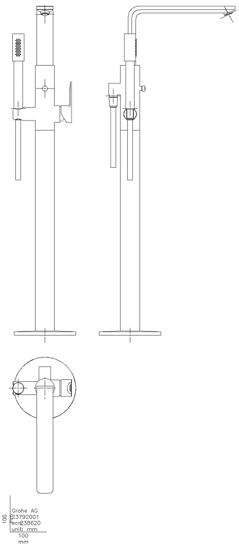 GROHE EH-Wannenbatterie Lineare 23792_1 Bodenmontage FMS hard graphite gebürstet