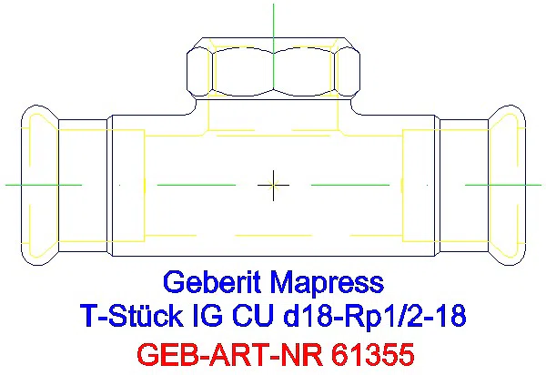 GE Mapress Kupfer T-Stück mit IG d18-Rp1/2-18_61355_A