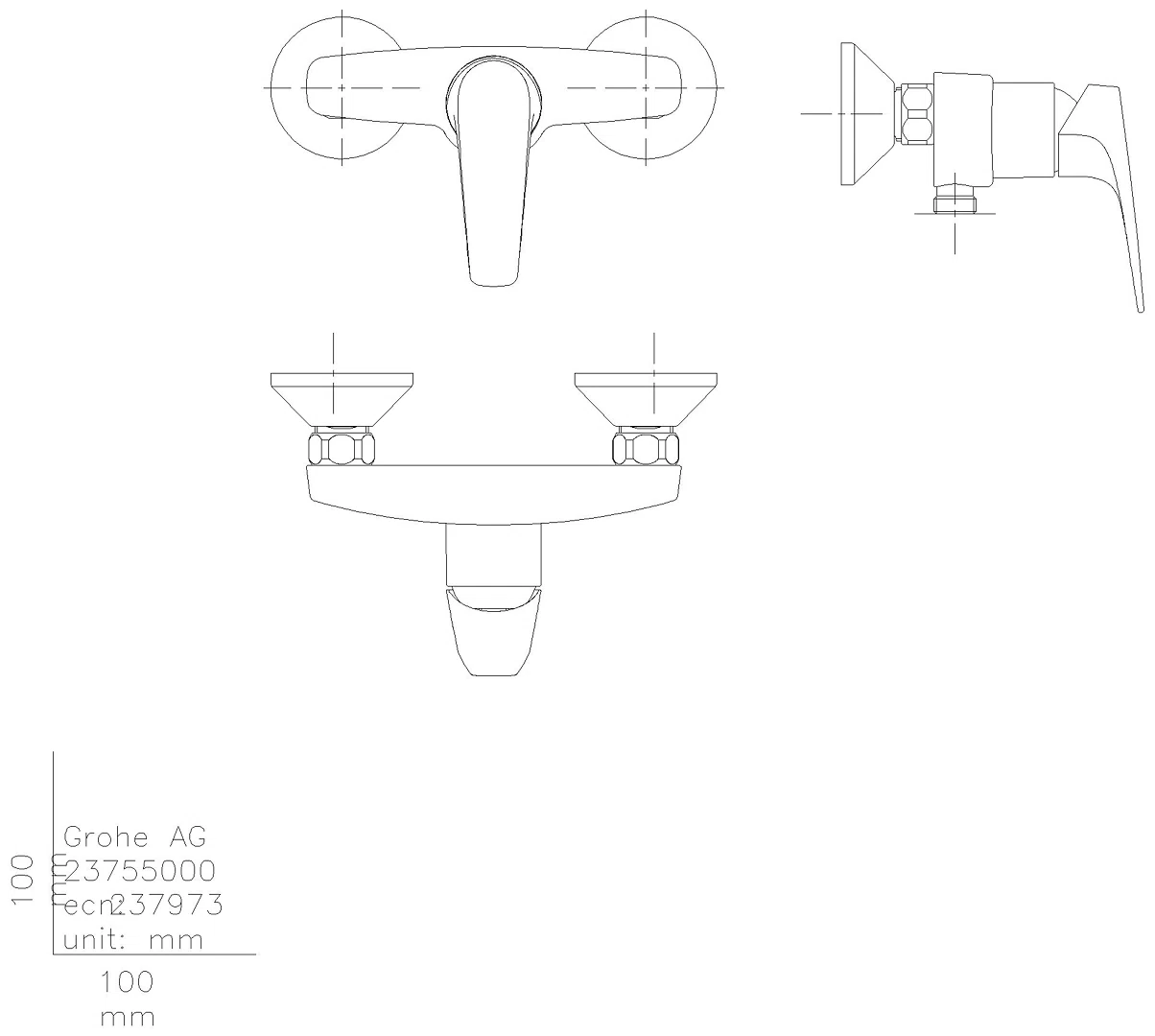 GROHE EH-Brausebatterie BauFlow 23755 Wandmontage chrom