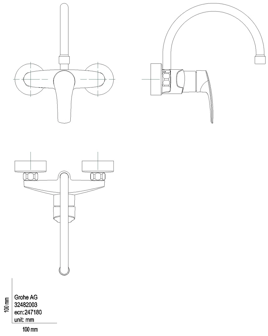 GROHE EH-Spültischbatterie Eurosmart 32482_3 Wandmontage Ausl. 244mm chrom