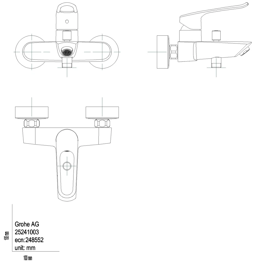 GROHE EH-Wannenbatt. Eurosmart 25241_3 Wandmontage offener Hebel chrom