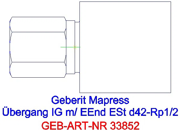 GE Mapress Edelstahl Übergang mit IG und Einschubende d42-Rp1/2_33852_A