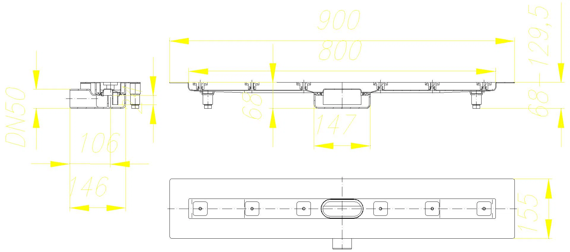 DALLMER Duschrinne CeraLine Nano F 800 mm, DN 50