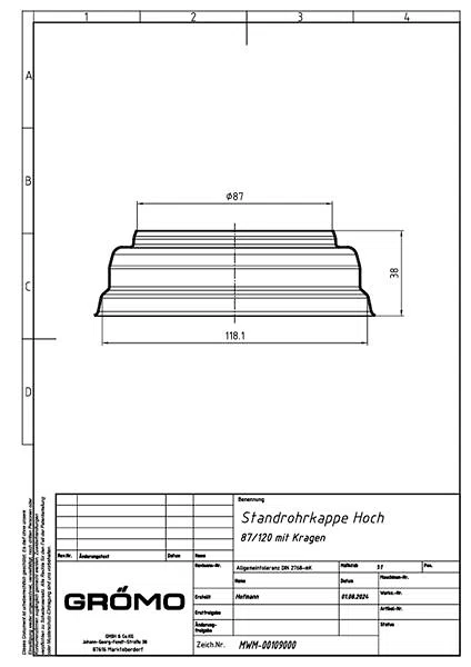 Kupfer Standrohrkappe ø87/120, #Art.Nr. 60838