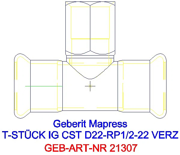 GE Mapress C-Stahl T-Stück mit IG d22-Rp1/2-22 verzinkt_21307_A