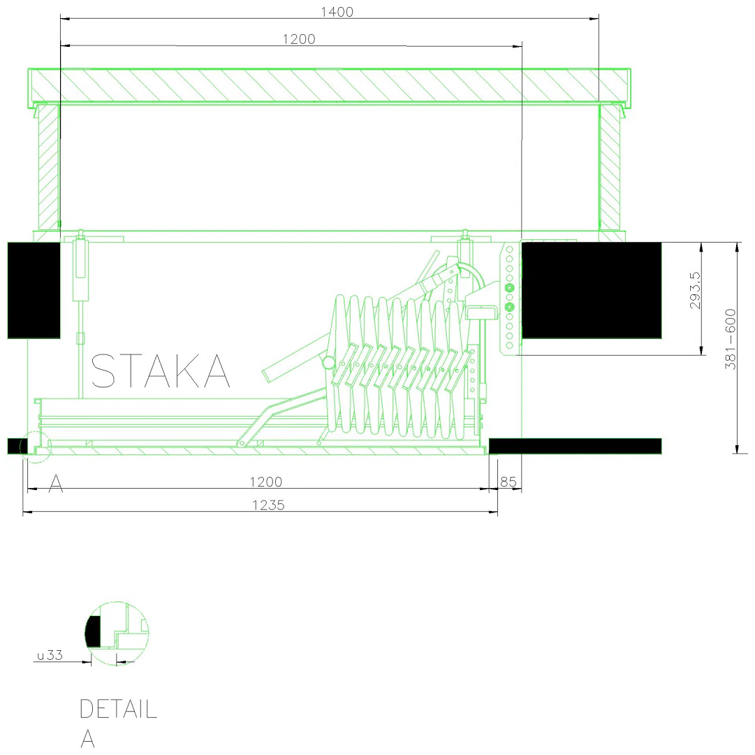 Flachdachausstieg DL147 mit Scherentreppe und Deckenhohlraumüberbrückung (1 Stufe)