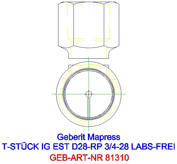 GE Mapress Edelstahl T-Stück mit IG (LABS-frei) d28-Rp3/4-28_81310_L