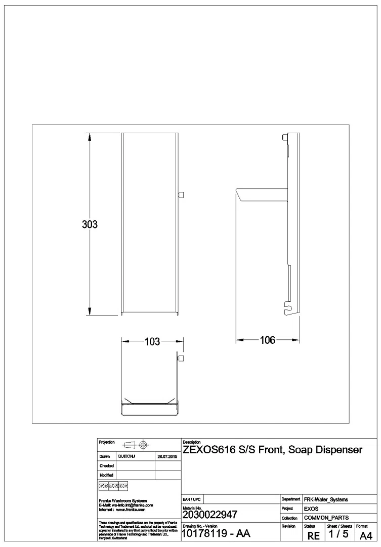 Front, EXOS, Edelstahl, für EXOS616/EXOS618/EXOS625, ZEXOS616