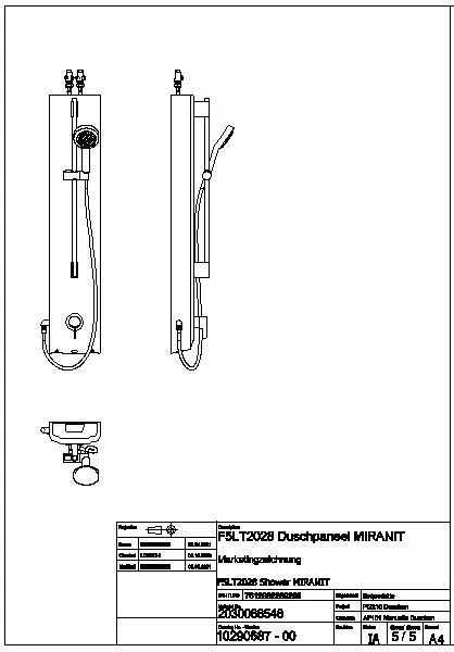 Duschpaneel, F5, MIRANIT, Thermostat, EHM, HB-Garnitur, Hygieneoption, F5LT2028