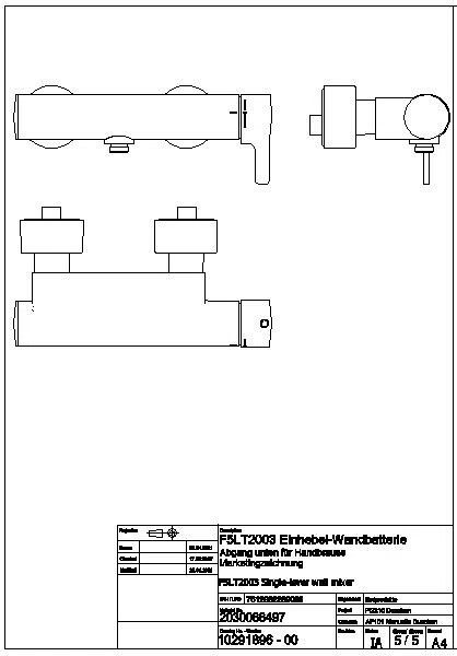 Thermostat-Wandbatterie, F5, EHM, für Handbrause, Hygieneoption, F5LT2003