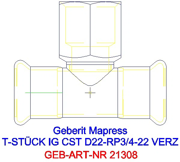 GE Mapress C-Stahl T-Stück mit IG d22-Rp3/4-22 verzinkt_21308_A
