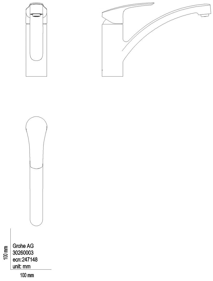 GROHE EH-SPT-Batterie Eurosmart 30260_3 flacher Auslauf Mittelstell. kalt chrom
