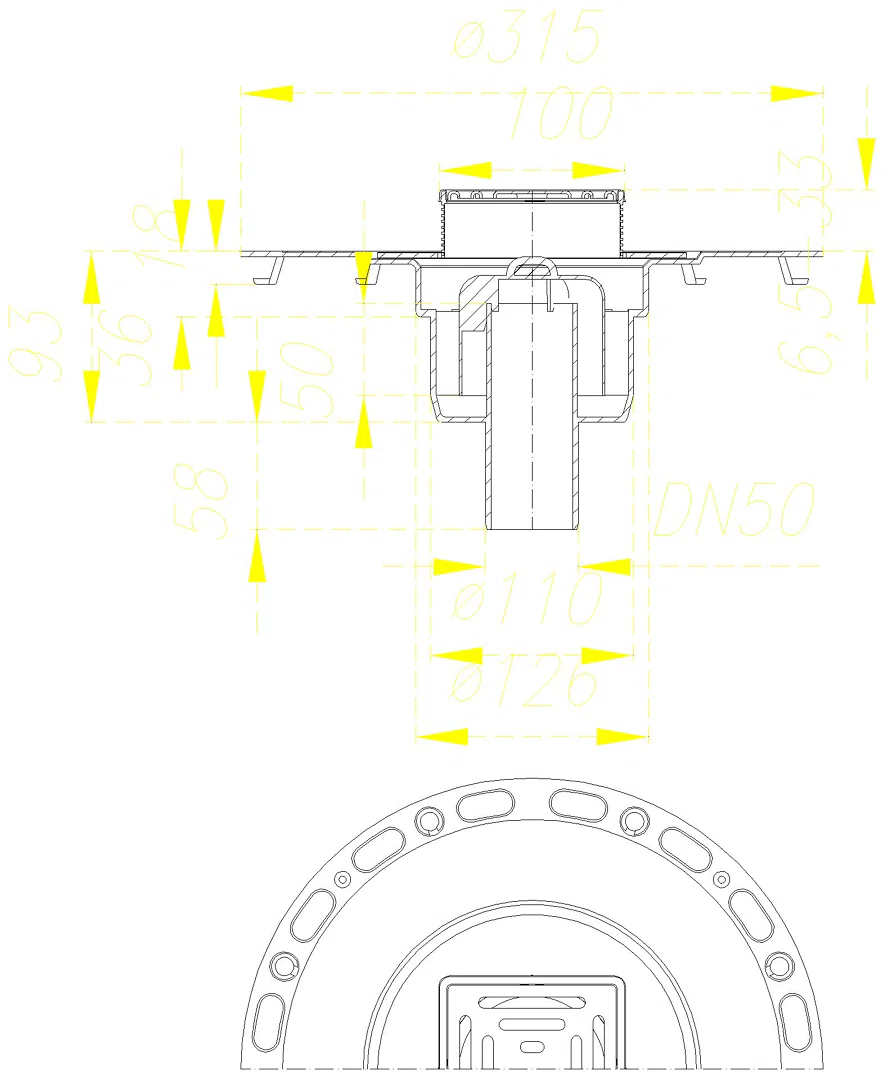 DALLMER Bodenablauf TistoPlan senkrecht VC 10, DN 50, 100 x 100 mm