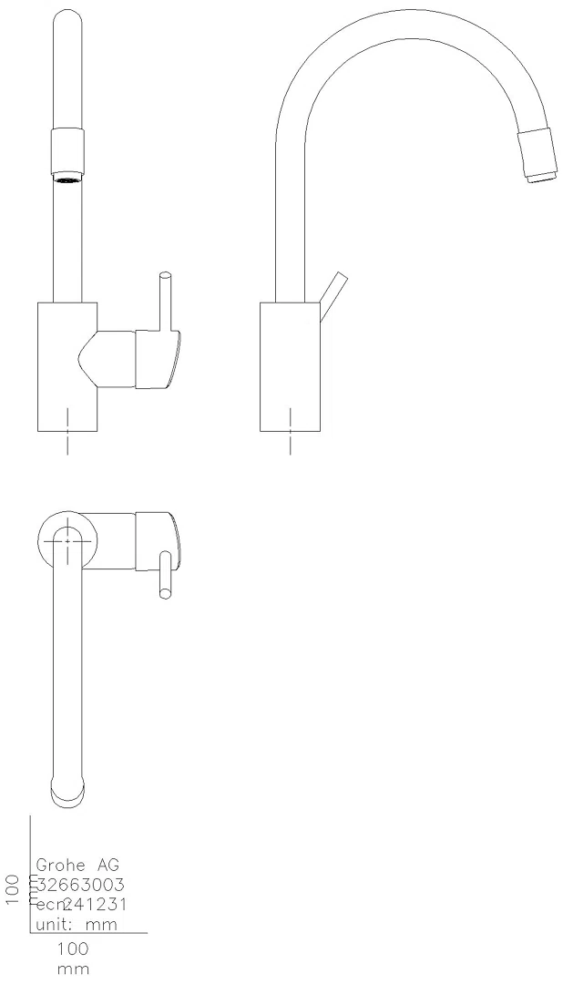 GROHE EH-SPT-Batterie Concetto 32663_3 hoher Ausl. azb. L-Brause supersteel