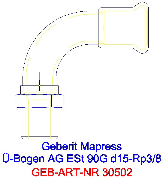 GE Mapress Edelstahl Übergangsbogen 90Gr mit AG d15-R3/8_30502_L