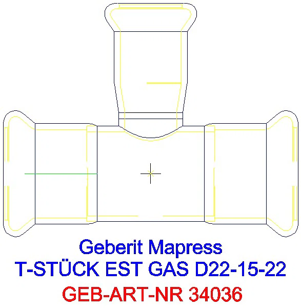 GE Mapress Edelstahl T-Stück reduziert (Gas) d22-15-22_34036_A