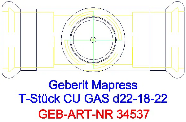 GE Mapress Kupfer T-Stück reduziert (Gas) d22-18-22_34537_G