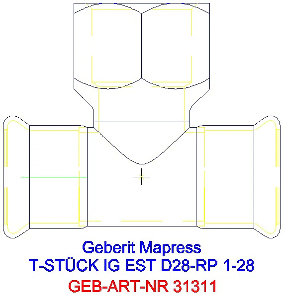 GE Mapress Edelstahl T-Stück mit IG d28-Rp1-28_31311_A