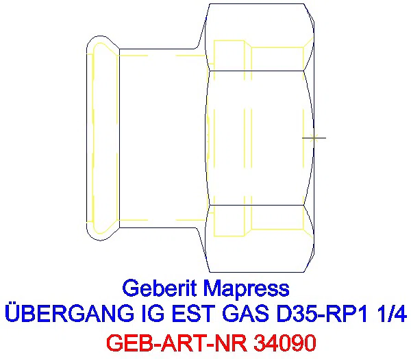 GE Mapress Edelstahl Übergang mit IG (Gas) d35-Rp1 1/4_34090_G