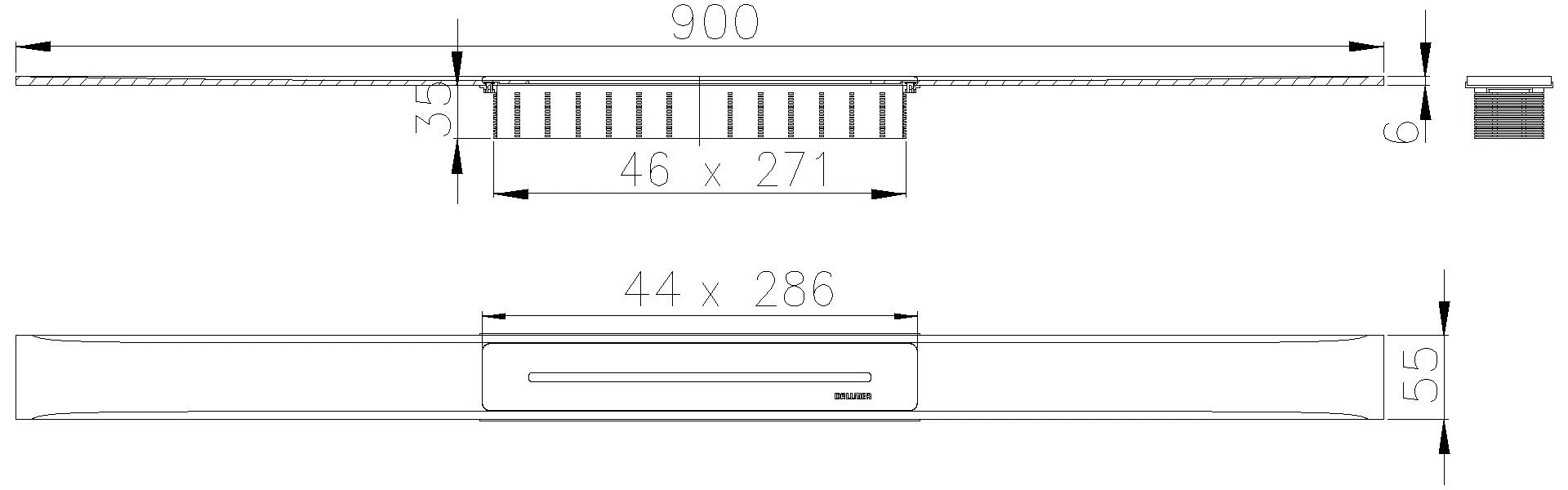 DALLMER Duschrinne CeraFloor Select Edelstahl poliert, 900 mm